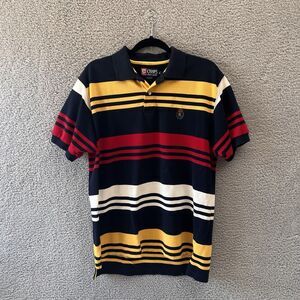 Vintage Ralph Lauren Chaps Mens Top Medium Polo Short Sleeve Striped Shirt Multi